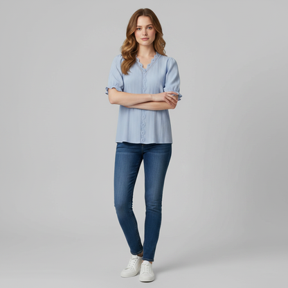 Astrid | Elegant Sommerbluse med V-Hals til Dame