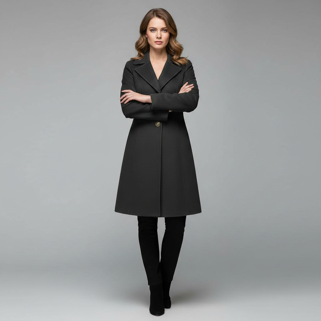 Elegant Damefrakk med Knapper | Kåpe for Kaldt Vær