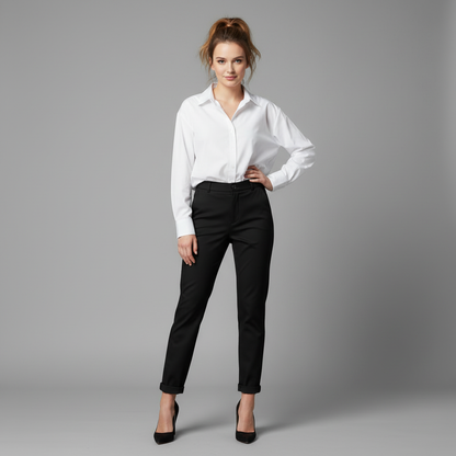 Elegant Grå Dressbukse | Høy Midje Dame Dressbukser