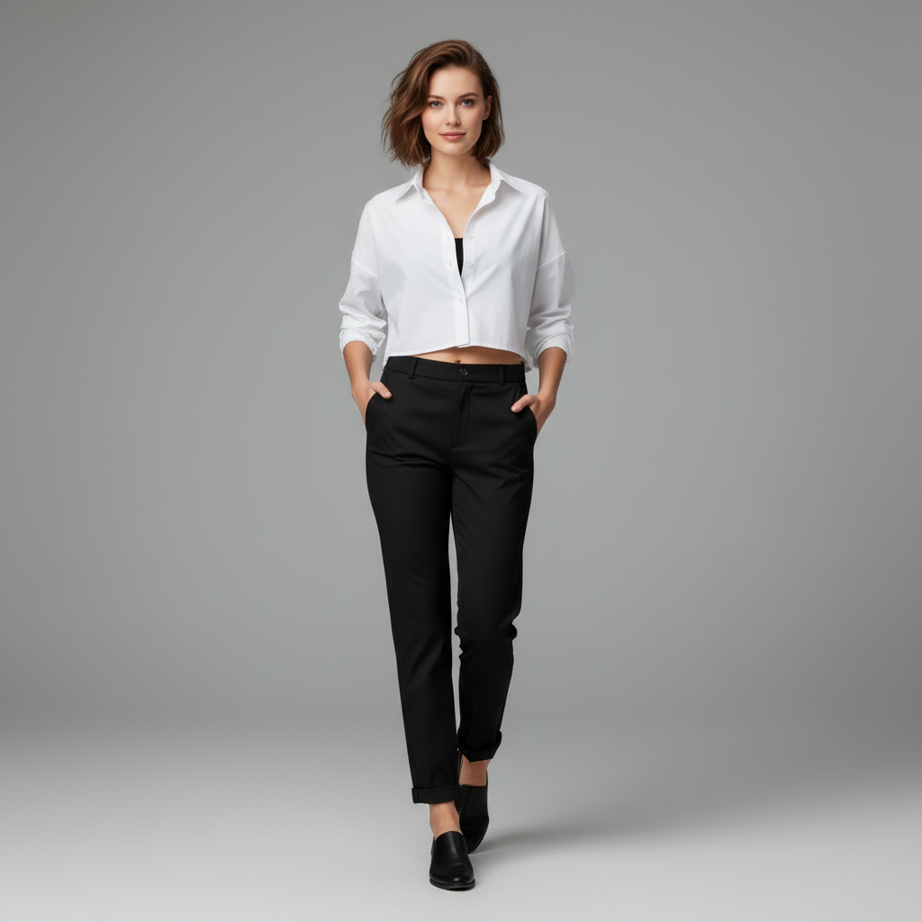 Elegant Grå Dressbukse | Høy Midje Dame Dressbukser