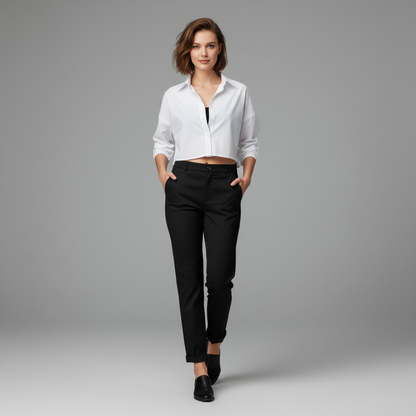 Elegant Grå Dressbukse | Høy Midje Dame Dressbukser
