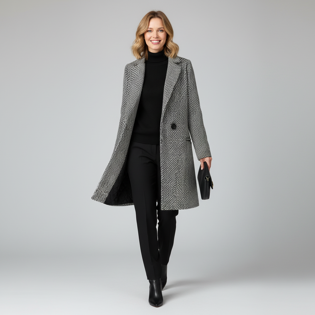 Elegant Ullkåpe Dame | Lang Vinterkåpe i Ull