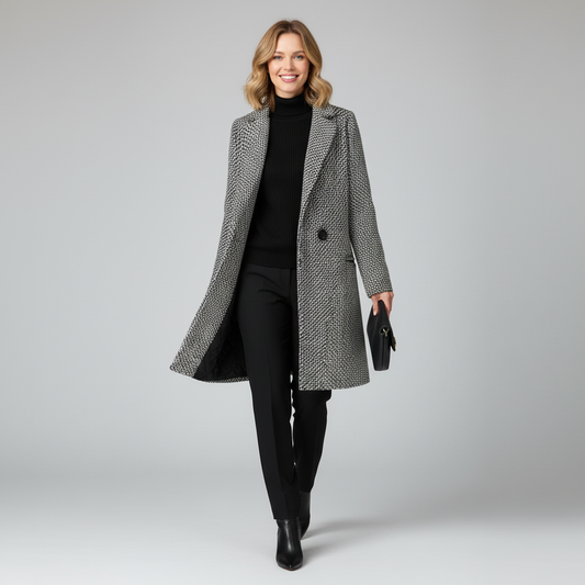 Elegant Ullkåpe Dame | Lang Vinterkåpe i Ull
